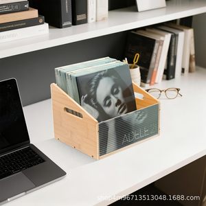 Wooden <b>Record</b> Storage Box Rectangle No Lid <b>Standing</b> Type For Vinyl Cd Book Toy Organization - Product Image 4