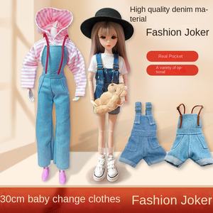 Pantalon en jean à bretelles pour poupée en bambou, vêtements de mode, hauteur 29 cm, échelle 1:12, accessoires SD CICY - Product Image 2