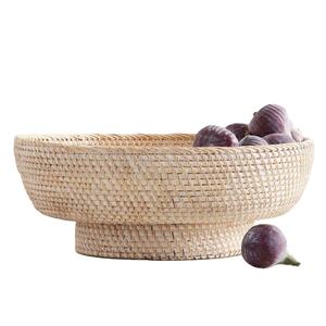 Hight Quality Customizable Boho Rattan <b>Tray</b> <b>Basket</b> Bowl Storage Round Serving <b>Tray</b> for Food OEM Storage Contains Made in Vietnam - Product Image 1
