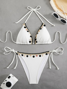 Maillot de bain deux pièces côtelé à bretelles et détails coquillage pour femme - Product Image 6