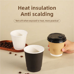 Gobelets à café jetables en papier kraft à double paroi, recyclables, avec couvercles, logo personnalisé imprimé, gobelets à emporter pour boissons chaudes 8oz/14oz/16oz - Product Image 4