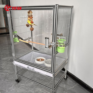 Jaula Vertical Extra Grande para Loros 2020, Perfil de Aluminio, Vidrio Templado Anti-Rotura, para Loro Gris <span class=keywords><strong>y</strong></span> Guacamaya <span class=keywords><strong>Azul</strong></span> <span class=keywords><strong>y</strong></span> Dorado - Product Image 5