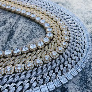12mm Iced out Prong Chain Men Miami Cuban Choker Necklace Hip Hop Jewelry Diamond Prong Cuban Chain