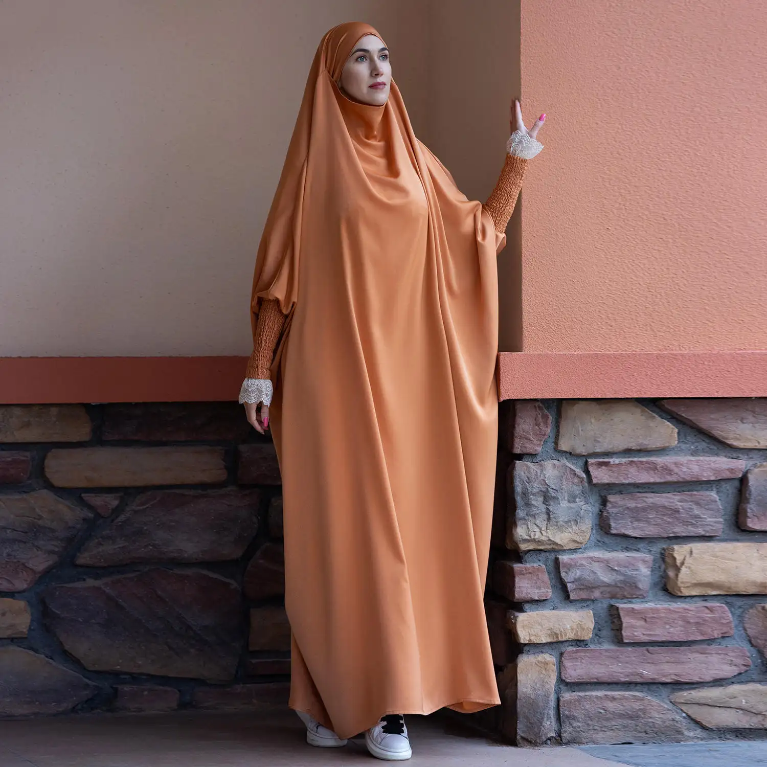 Islamic Jilbab for Women Prayer Clothes Smocked Cuffs Dubai Turkish Modest Outfits Ramadan Muslim Abaya Dress