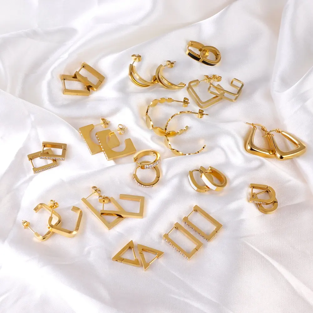 Stainless Steel Jewelry Summer Tarnish Free Hoop Earrings Women Geometric Gold Plated Hoop Earrings Set Gold Thick Hoop Earrings