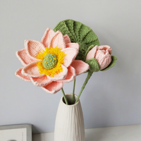 Nouveauté en stock : Lotus fait main au crochet avec feuilles et bourgeons pour la décoration intérieure, bouquet floral fini fait main, ornements de qualité supérieure