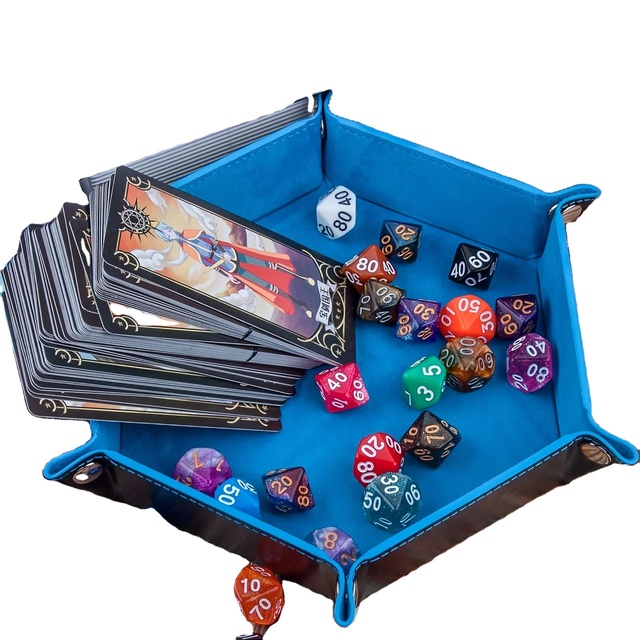 MIO PU Leather & Velvet Folding Storage Tray Hexagonal Dice Tray Holder Storage Box for Board Games Plain Desktop Storage Basket