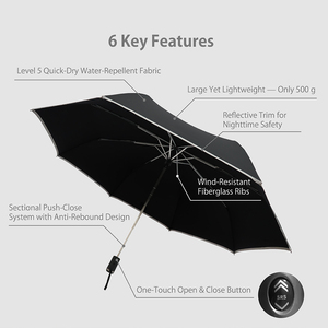Auto Anti-Rebound Folding Travel <b>Umbrella</b>, <b>Large</b> Windproof UV <b>Umbrella</b> with Reflective Strips, 8 Ribs 137cm Sun Rain <b>Umbrella</b> - Product Image 3