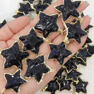 Unique Design Natural Crystal Black Obsidian Charms Handmade Irregular Star Shape Pendant for Necklace Making Wholesale Bulk