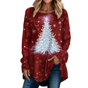 Venta al por mayor logotipo personalizado impresión gráfica Navidad moda en blanco mujeres Plaid manga larga tejido Top verano/invierno MOQ 2 uds - Product Image 3