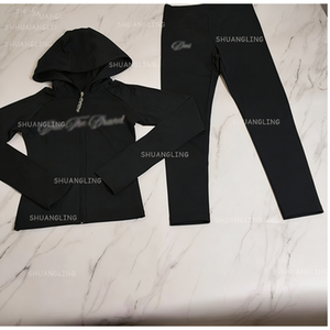 Completo Estivo da <span class=keywords><strong>Donna</strong></span> in Nylon e Spandex <span class=keywords><strong>con</strong></span> <span class=keywords><strong>Cappuccio</strong></span> e Pantaloni a Tre Quarti, Set da 2 Pezzi per Vacanze, Yoga e Loungewear - Product Image 4