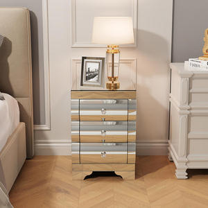 Baked Curved <b>Mirror</b> Modern Nightstand 3 Drawer Wood Bedside <b>Table</b> Chest Drawers Bedroom Small Spaces End <b>Table</b> Living Room OE - Product Image 2