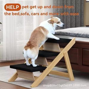 Wooden Pet Stairs 3 Step Anti Slip <b>Ramp</b> For Small <b>Dogs</b> Cats Natural Wood Color 20 In Height Foldable Design - Product Image 4