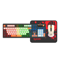 RAIKU T18 Wired Gaming Keyboard and Mouse Set Tri Color Spherical Keycaps Volume Knob for PC Gamer