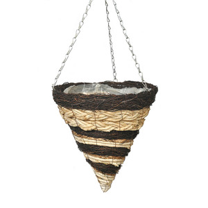 Panier suspendu en rotin artificiel fait main, résistant aux intempéries, pour fleurs artificielles, pour extérieur, patio, jardin, maison, mur - Product Image 3