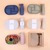 Étanche, réutilisable, personnalisé, passe au micro-ondes, 5 séparateurs, boîte à lunch bento en silicone sans Bpa pour enfants avec bouteille d'eau pour l'école