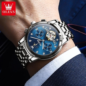 Montre homme multifonctionnelle OLEVS 6678 haut de gamme, automatique, mécanique, avec phases de lune ajourées. - Product Image 4