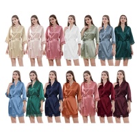 Vestido Kimono de Satén de Seda, Color Sólido, para Boda, Cumpleaños, Spa, Bata con Ribete de Encaje, Talla Grande, Hasta la Rodilla, para Novia, Dama de Honor, Niña de las Flores, Bata de Mañana