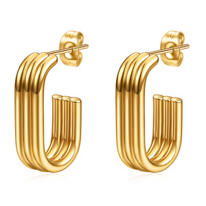Geometric U Shape Hoop <b>Earrings</b> 14K Gold Stainless Steel Three Layer Circle <b>Stud</b> <b>Earrings</b> For Women Fashion Jewelry - Product Image 5