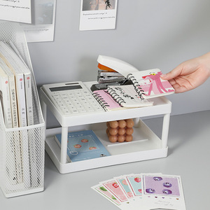 <b>Desktop</b> Organizer Double Layer White Rectangle Multi Functional Storage Rack For Office Supplies Cosmetics Stationery - Product Image 1