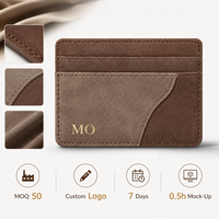 Cartera Delgada de Cuero Gamuzado con Logotipo Personalizado en Color Café con Contraste Marrón, Tarjetero Delgado para Marcas de Marca Privada ODM