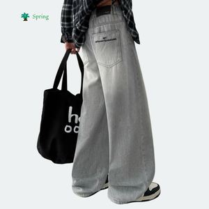 <strong>2026</strong> Spring Teenager Paris Grey Straight Leg Breathable Mid Waist Light Wash Casual <strong>Denim</strong> Jeans Low MOQ - Product Image 2