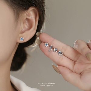 Brincos de Estrela de Cinco Pontas Azul Claro em Prata Esterlina S925 para Mulheres, Acessórios de Joias YB-XY-120 - Product Image 3