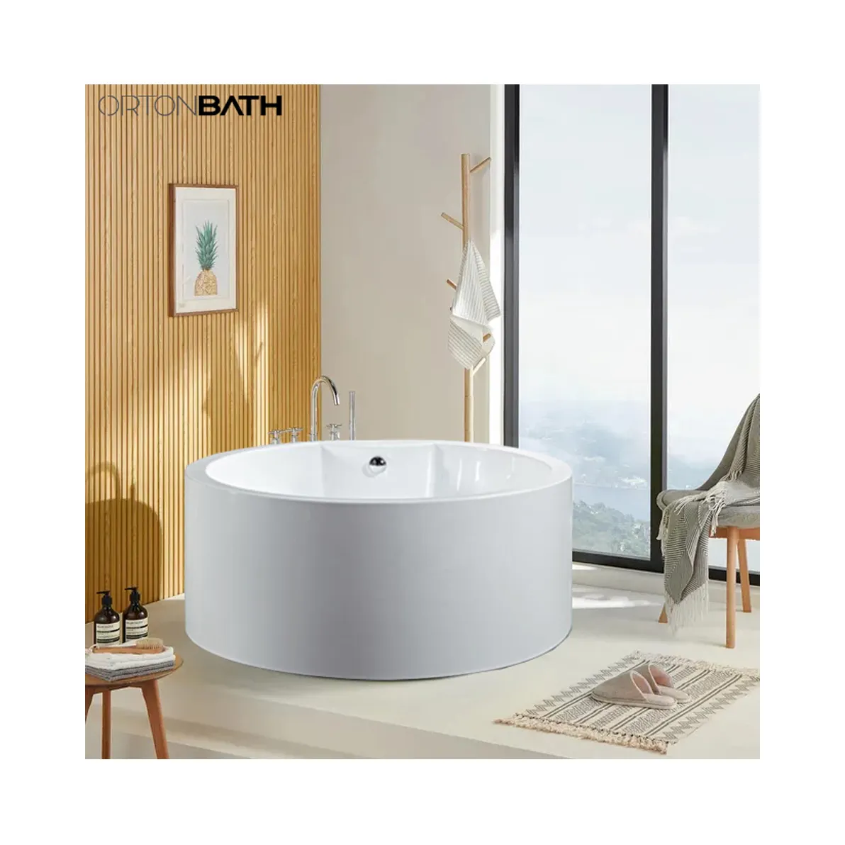 ORTONBATH Bồn Tắm SPA Bơi Nóng Tự Do Bằng Acrylic Tròn Cổ Điển Cho Người Lớn Bồn Tắm Dụng Cụ Vệ Sinh Bằng Nhựa Bồn Tắm Ngâm