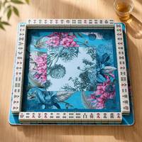 Tapis de Mahjong Américain Professionnel de Luxe, Durable, Vintage, Motif Floral Cyan Rose, Règles Imprimées, Table en Caoutchouc Antidérapante
