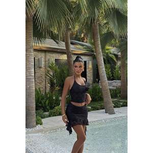 Conjunto de 2 Piezas de Ropa Casual para Club BLACK DARREL, Top y Shorts de Mezclilla de Corte Holgado, Color Sólido, Ropa de Verano - Product Image 4