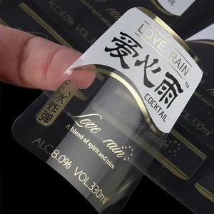 Impresión de logotipo personalizado adhesivo PVC plástico etiquetas transparentes rollo película Bopp Pegatinas transparentes para bebidas agua jugo botella