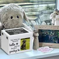 Caja de cremación para mascotas al por mayor, superventas, caja de cremación conmemorativa de madera para mascotas, marco de fotos, caja conmemorativa para perros fúnebres