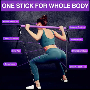 Nouveau Kit de barre de Pilates réglable à 3 sections <span class=keywords><strong>avec</strong></span> bandes de résistance 4 bandes de résistance Gym <span class=keywords><strong>Fitness</strong></span> <span class=keywords><strong>Bande</strong></span> élastique - Product Image 4
