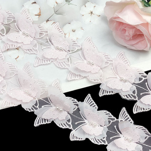 Passamaneria in pizzo a doppio strato in organza con farfalle, perle e glitter, ricamo floreale per applicazioni fai da te, decorazioni per abiti da sposa, 2026 - Product Image 5