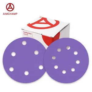 Dischi abrasivi in ceramica da 5 pollici 125mm 6/8 fori carta vetrata viola con retro in carta P60-P600 PSA/Hook & Loop per superfici metalliche e verniciate