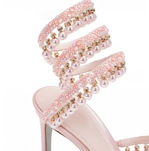 Luxury Spiral Wrap Around Sandals for Women Pearl Rhinestone Stiletto Heels Sexy Serpentine Ankle Strap Party Dress <b>Shoes</b> - Product Image 2