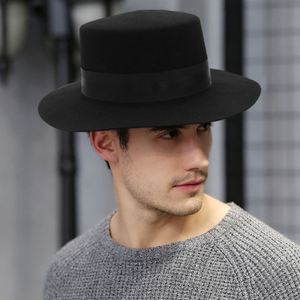 Sombrero Fedora Unisex 100% Lana, Negro, Retro, con Cinta Ancha, Parte Superior Plana, Casual, Transpirable, para Adultos, Todas las Temporadas - Product Image 6