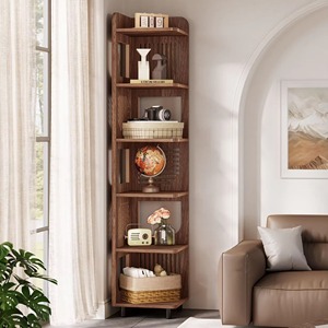 Étagère d'angle moderne en bois SENYU avec 5 étagères ouvertes, design gain de place pour salon, meuble de rangement autoportant - Product Image 3