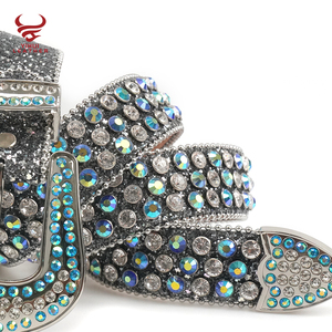 Cinturón de correa de lujo a la moda, cinturón de diamantes con tachuelas de cristal occidental, cinturones de vaquera de diseñador con múltiples piedras para hombres, Bb <span class=keywords><strong>Simon</strong></span> - Product Image 2