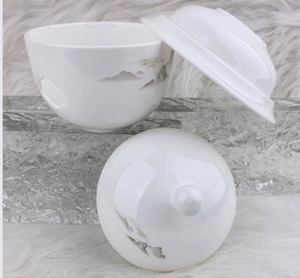 Pot à ragoût individuel en porcelaine fine avec couvercle et soucoupe, motif floral en spirale avec bordure dorée, bol à soupe pour une seule portion - Product Image 3