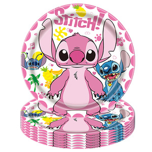 Vaisselle, nappe, bannière <span class=keywords><strong>et</strong></span> ballons à thème <span class=keywords><strong>Stitch</strong></span> rose pour la décoration de fête d'anniversaire - Product Image 3
