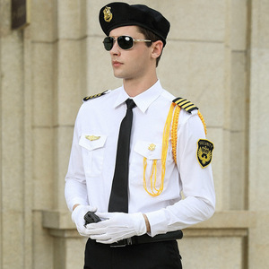 Nuovo Set Uniforme da Portiere/Guardia di Sicurezza, Camicia Bianca a Maniche Corte con Colletto Abbottonato per Uomo, Poliestere/Cotone, Uniforme Primaverile - Product Image 4