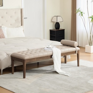 <span class=keywords><strong>Banc</strong></span> d'appoint <span class=keywords><strong>de</strong></span> luxe en cuir nano taupe avec design capitonné, 66 pouces, pour bout <span class=keywords><strong>de</strong></span> lit, avec pieds en bois massif, pour entrée et couloir - Product Image 3