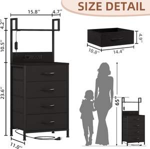 <span class=keywords><strong>Table</strong></span> <span class=keywords><strong>de</strong></span> <span class=keywords><strong>chevet</strong></span> à lumière LED noire 4 tiroirs en tissu <span class=keywords><strong>Table</strong></span> <span class=keywords><strong>de</strong></span> nuit <span class=keywords><strong>haute</strong></span> pour chambre d'amis dortoir couloir-Accent pour usage hospitalier - Product Image 3