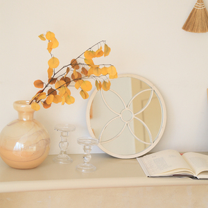 Small Size <strong>Circle</strong> Floral Vintage <strong>White</strong> Metal Wall <strong>Mirror</strong> - Product Image 4
