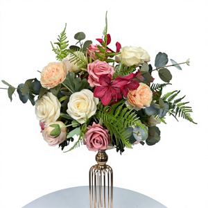 Arche de mariage artificielle en soie, roses et chrysanthèmes roses, design asymétrique, 30cm/60cm/80cm - Product Image 1