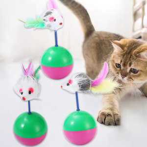 Cat-Themed Roly-Poly Mouse Toy With Feather Design For Interactive Play - Product Image 1