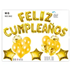 Заводская дешевая цена, тематические праздничные украшения Feliz Cumpleanos, испанские воздушные шары с днем рождения, распродажа
