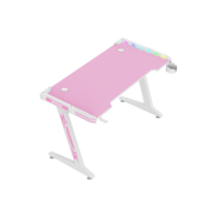 Meubles personnalisables à succès pour le jeu, pieds de table en forme de Z, bureau de jeu rose avec porte-gobelet, plateau en panneaux de particules de 18 mm