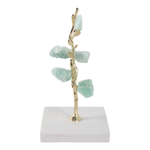 Sculpture d'arbre décorative pour la maison, branche dorée avec pierres aquamarine, base en marbre, pour la salle de bain, le bureau, la salle à manger, la décoration de la maison - Product Image 3